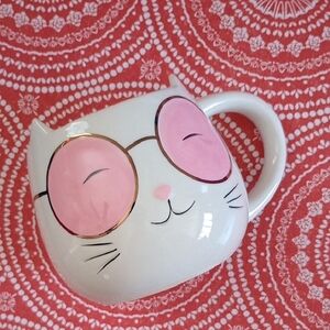 Cost Plus World Market Cat Mug with Pink and Gold Accents